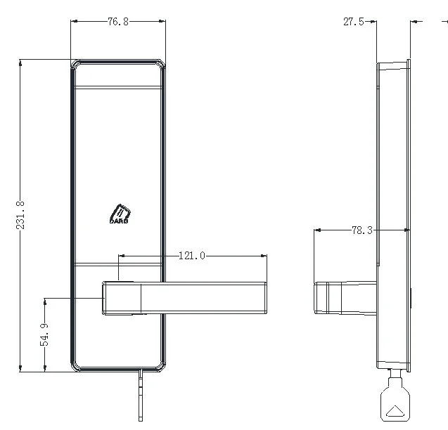 1058 Keypad RFID Interior Door Lock Dimensions