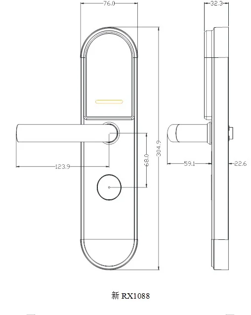 1088E Y RFID Security Door Smart Lock Dimensions