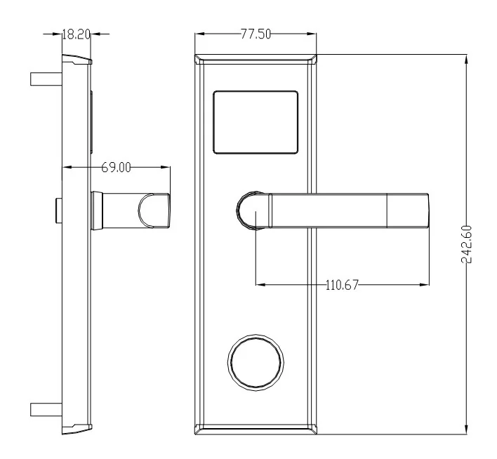 118E S S1 J Hotel RFID Lock Dimensions
