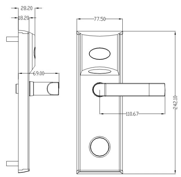 118E S S1 Y RFID Hotel Door Lock Dimensions
