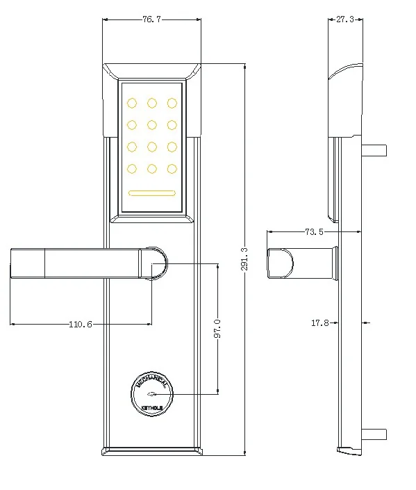 118Password TTLock Hotel Keypad Lock Dimensions
