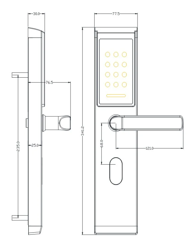 2017E RFID Security Door Smart Lock Dimensions