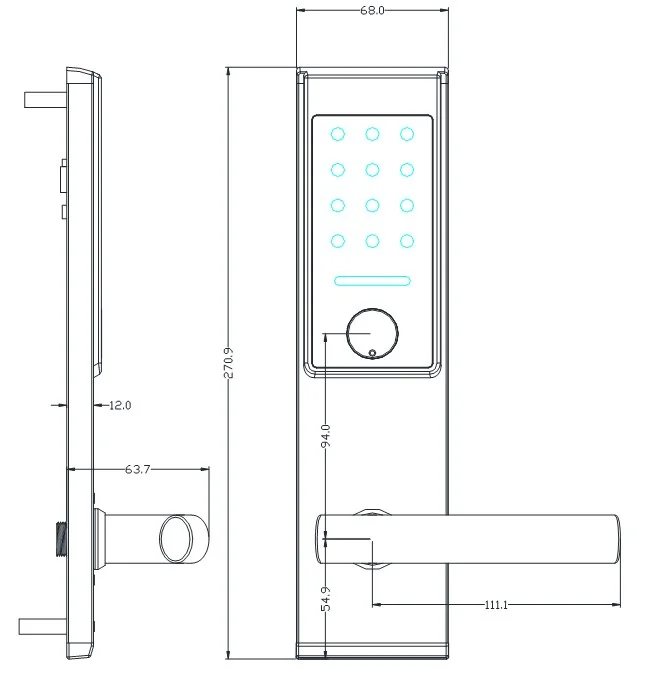 2029E Y RFID Hotel Lock Dimensions