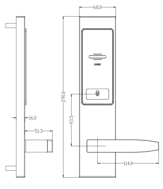 2037Password TTLock Hotel Keypad Lock Dimensions