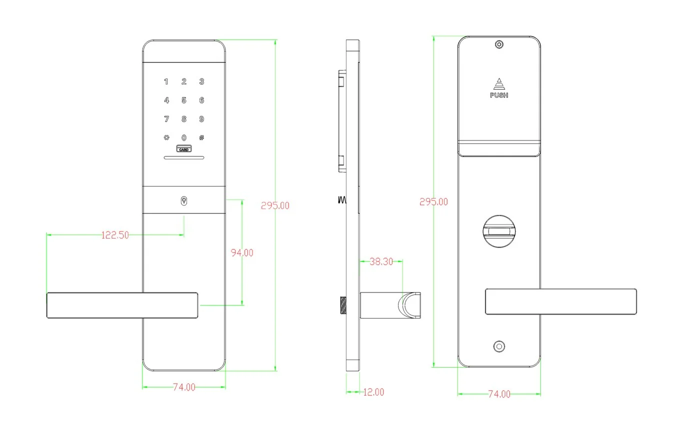 2039Password TTLock Hotel Keypad Lock Dimensions