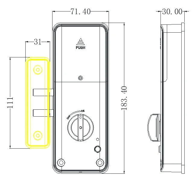 2052 RFID Interior Door Lock Dimensions