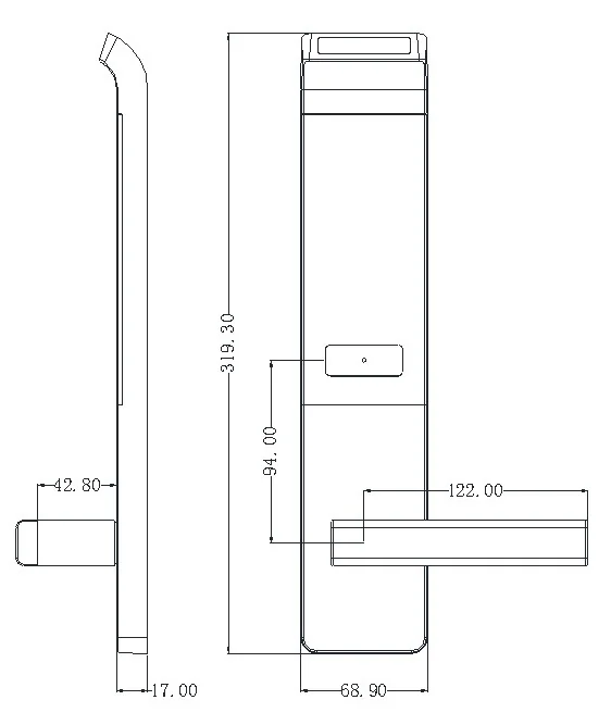 2056 TTLock Hotel Keypad Lock Dimensions