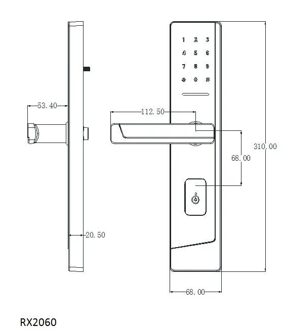 2060E J Security Door Smart Lock Dimensions
