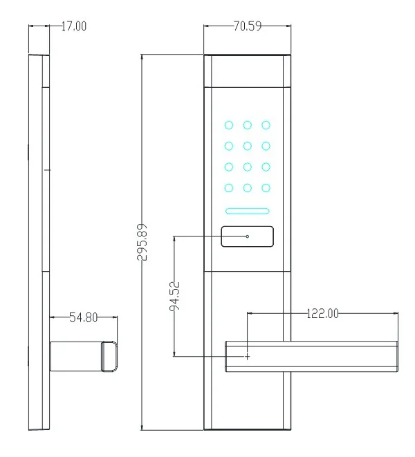 2062E Black Rfid Hotel Door Lock Dimensions