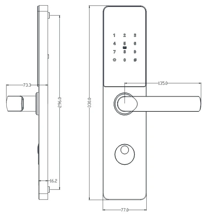 2065E Y Waterproof RFID Hotel Lock Dimensions