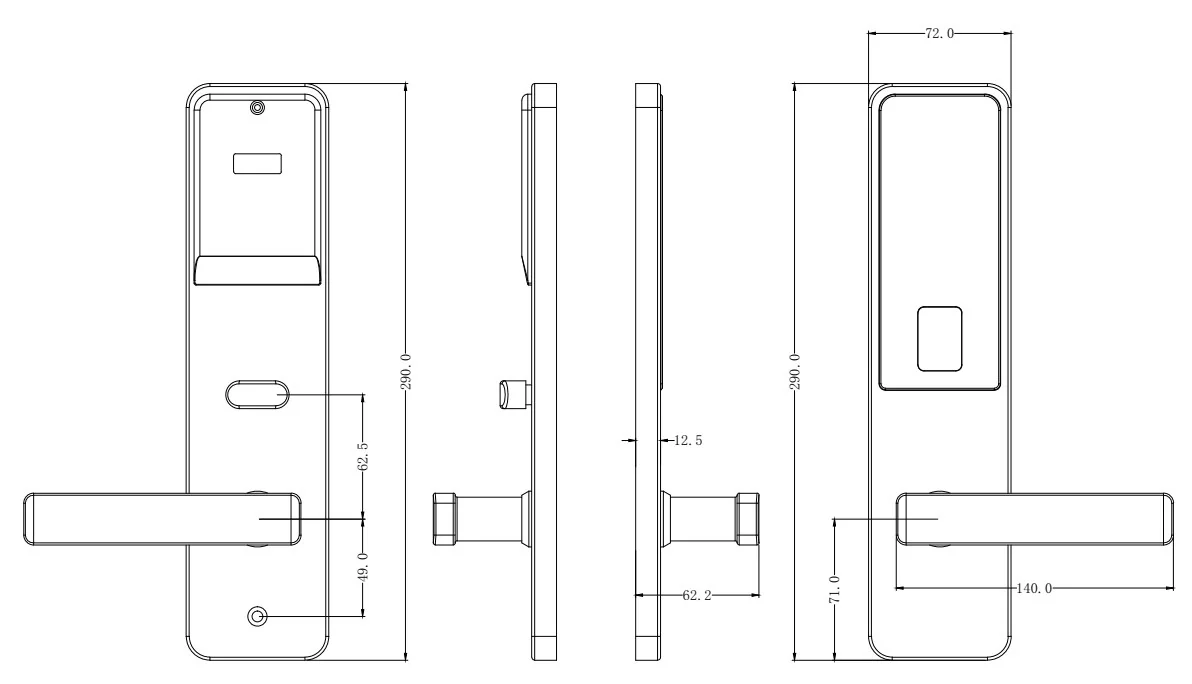 2072 RFID Hotel Lock Dimensions