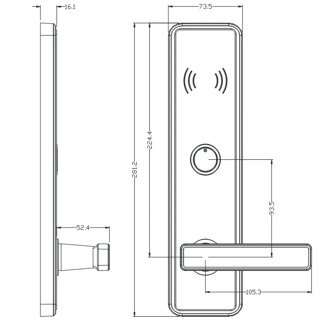 618E J RFID Hotel Door Lock Dimensions