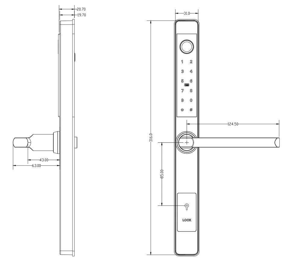 Dq Keypad Thermally Broken Aluminum Lock Dimensions