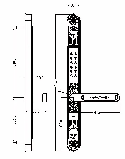 Dy TTLock Thermally Broken Aluminum Lock Dimensions