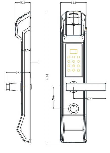 Rx2018 Fingerprint Keypad Lock Dimensions