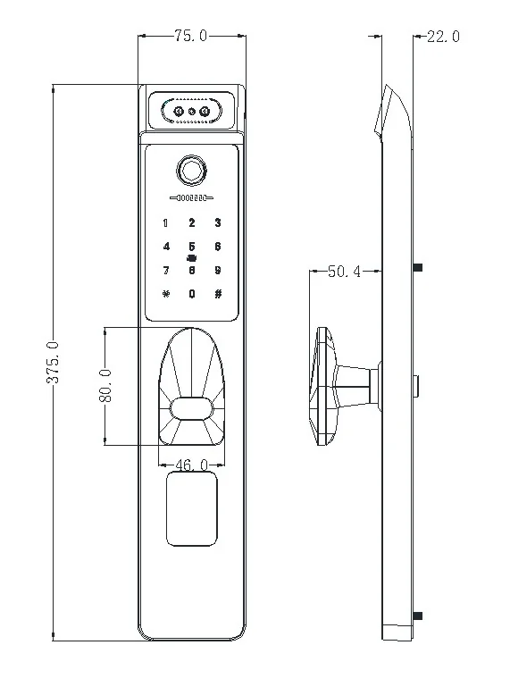 Rx2067 TTLock Face Fingerprint Lock Dimensions