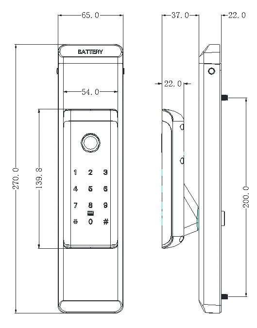 Rx2068 Fingerprint Interior Door Lock Dimensions