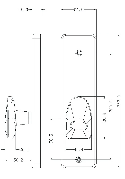 Rx2068 RFID Interior Door Lock Dimensions