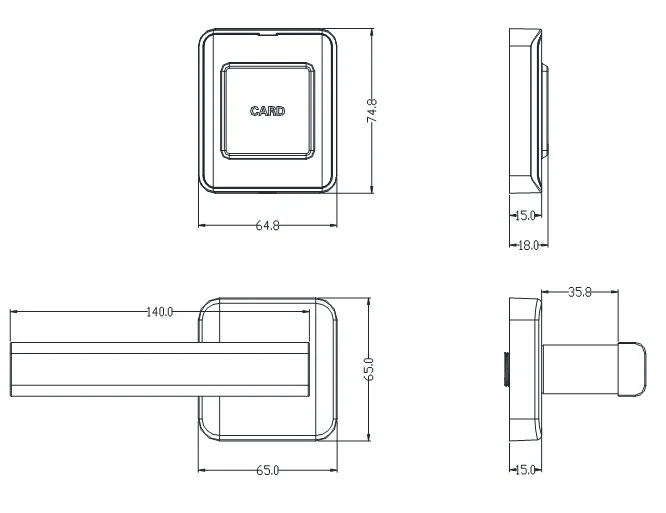 Split03 Gunmetal RFID Hotel Lock Dimensions