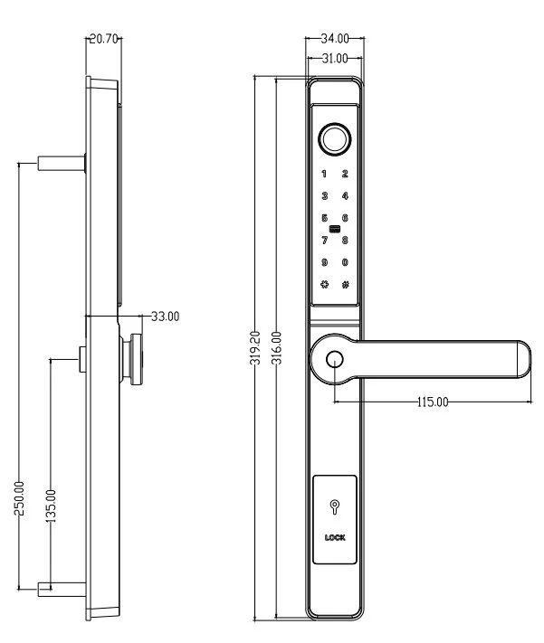 Tq Keypad Thermally Broken Aluminum Lock Dimensions