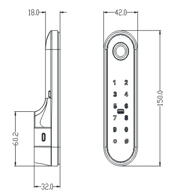 Zw175 Fingerprint Keypad Locker Lock Dimensions
