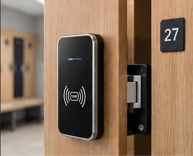 RFID locker lock installed on a commercial locker